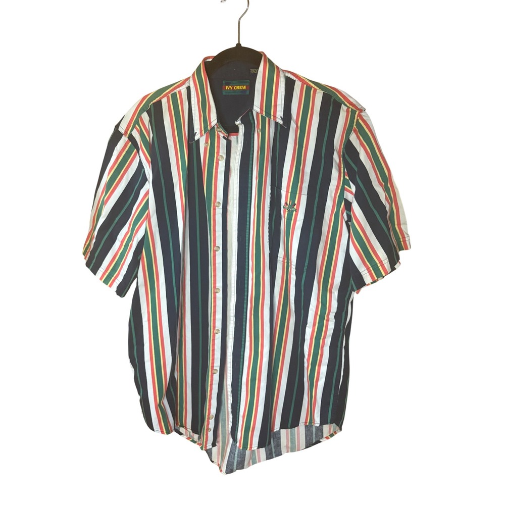 Vintage Ivy Crew Mens Striped Short Sleeve Button Down Shirt Multi Color Oars